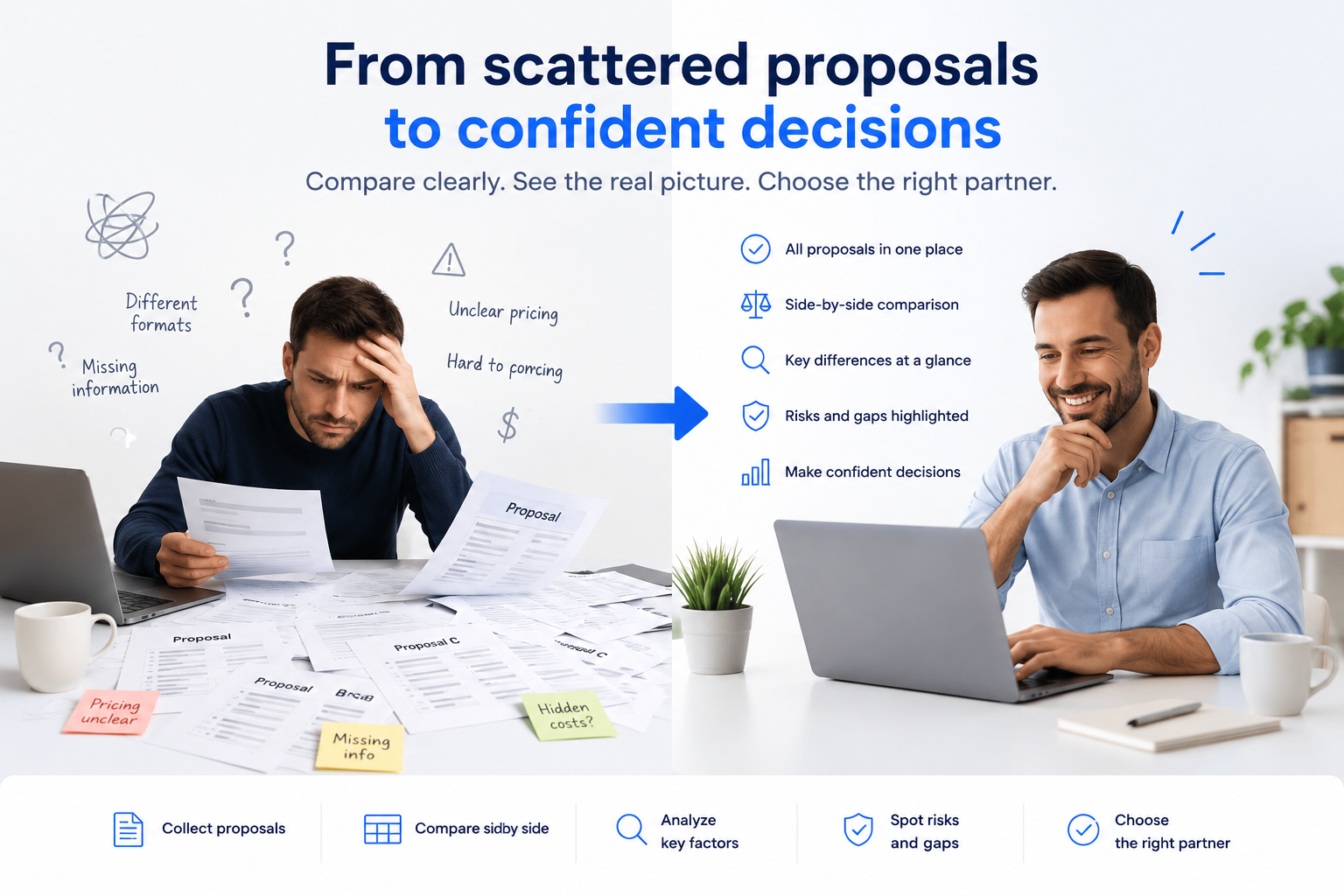 From scattered SaaS supplier proposals to a clear side-by-side comparison for confident technology decisions.